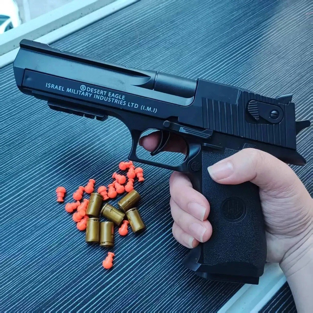 Black Desert Eagle Toy Gun Pistol Shell Ejection Foam Dart Auto Pull-Back Kids