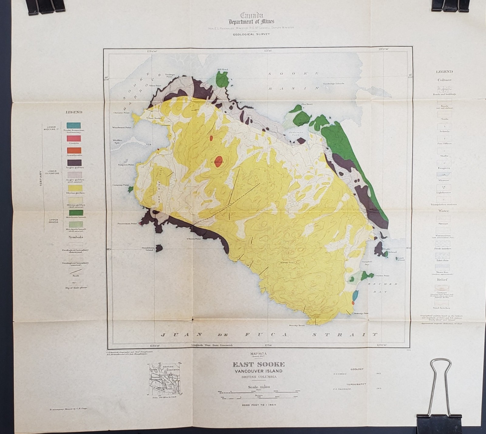 GSC Geological Map EAST SOOKE- VANCOUVER ISLAND(Map 167A) plus 2 Topography maps