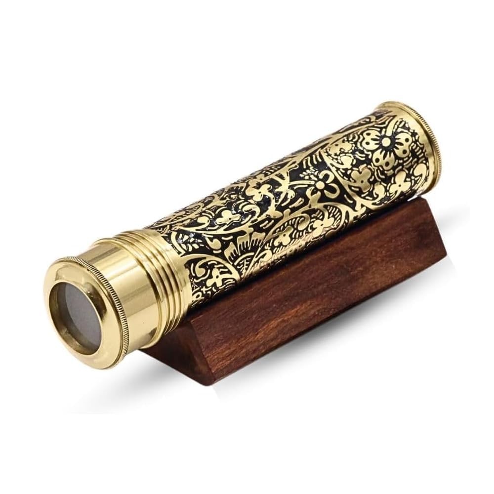 Handmade Kaleidoscope Etched Brass, Three-Mirror System, Lampworking Glass Art