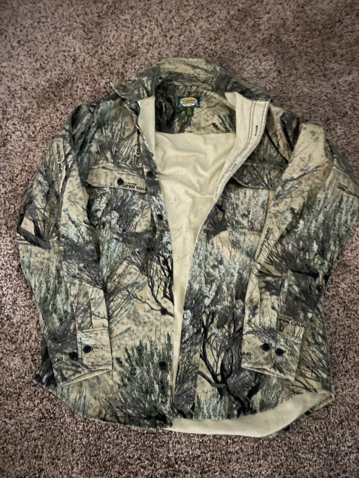 Cabela's Camouflage Hunting Shirt Green Beige Open Country S/P Regular