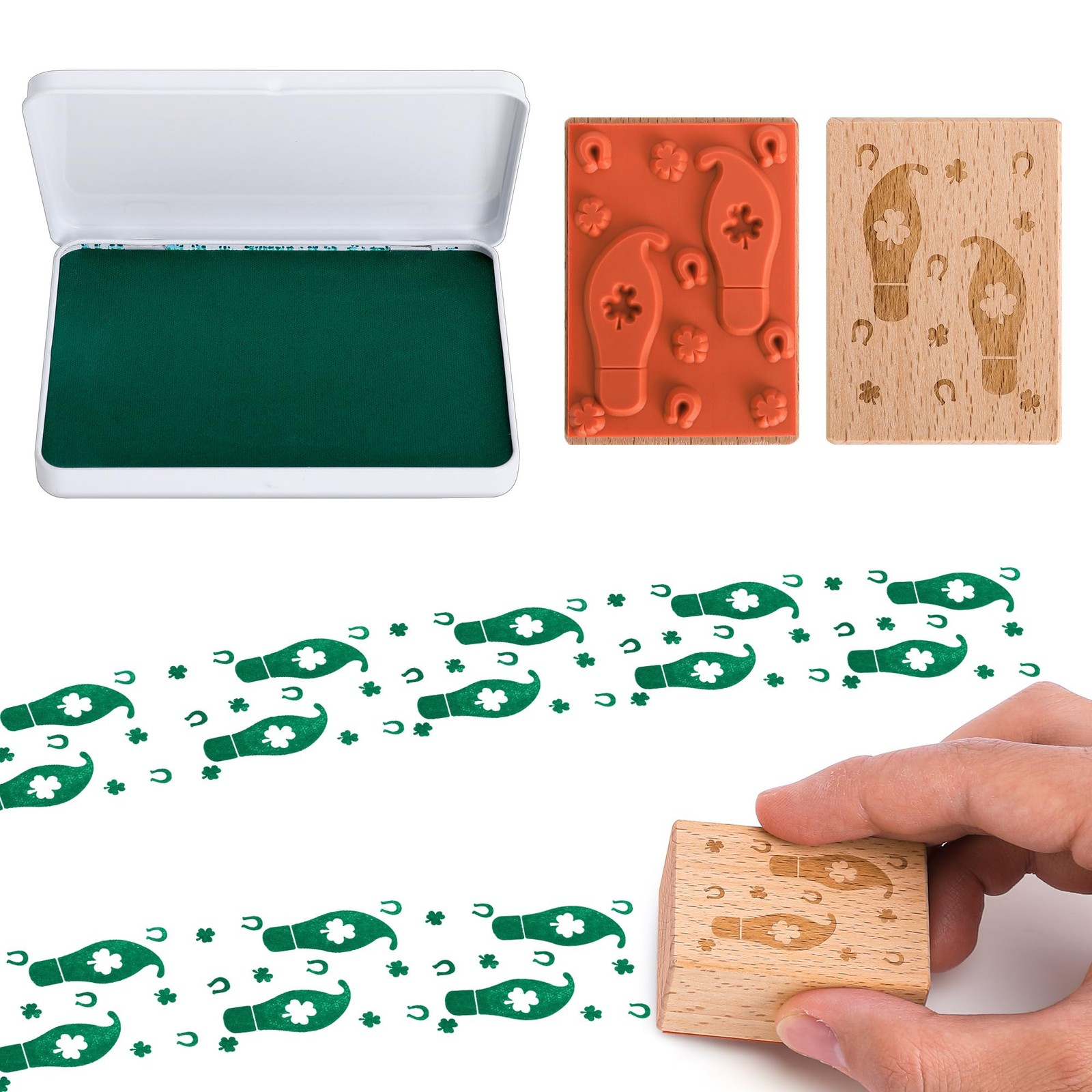 Mizelu St. Patrick's Day Leprechaun Footprints Stamp, 1.5 x 2.2 inches, Green 