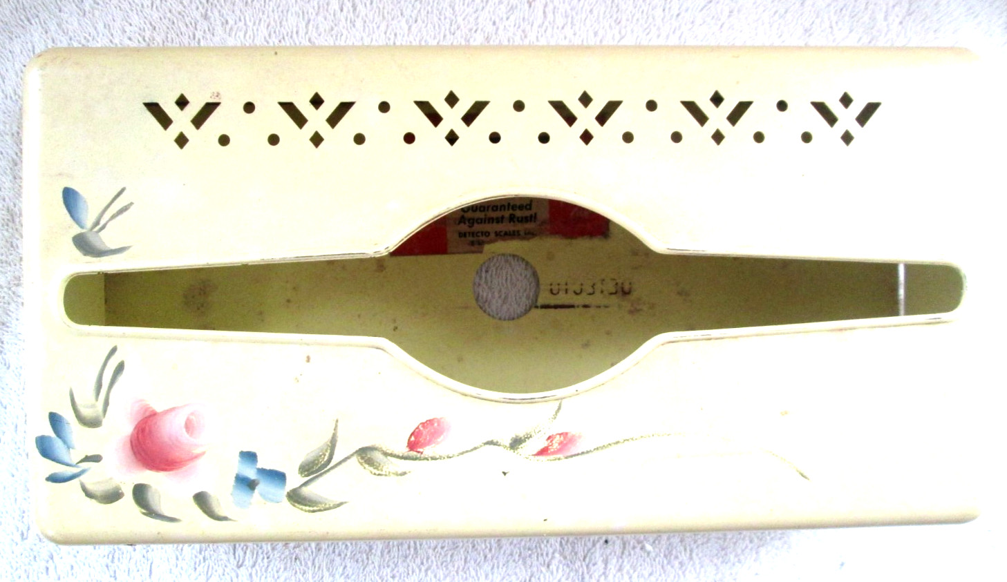 Vintage Tole Floral Painted DETECTO  Metal Tissue Box Holder / MCM / Wall Hanger
