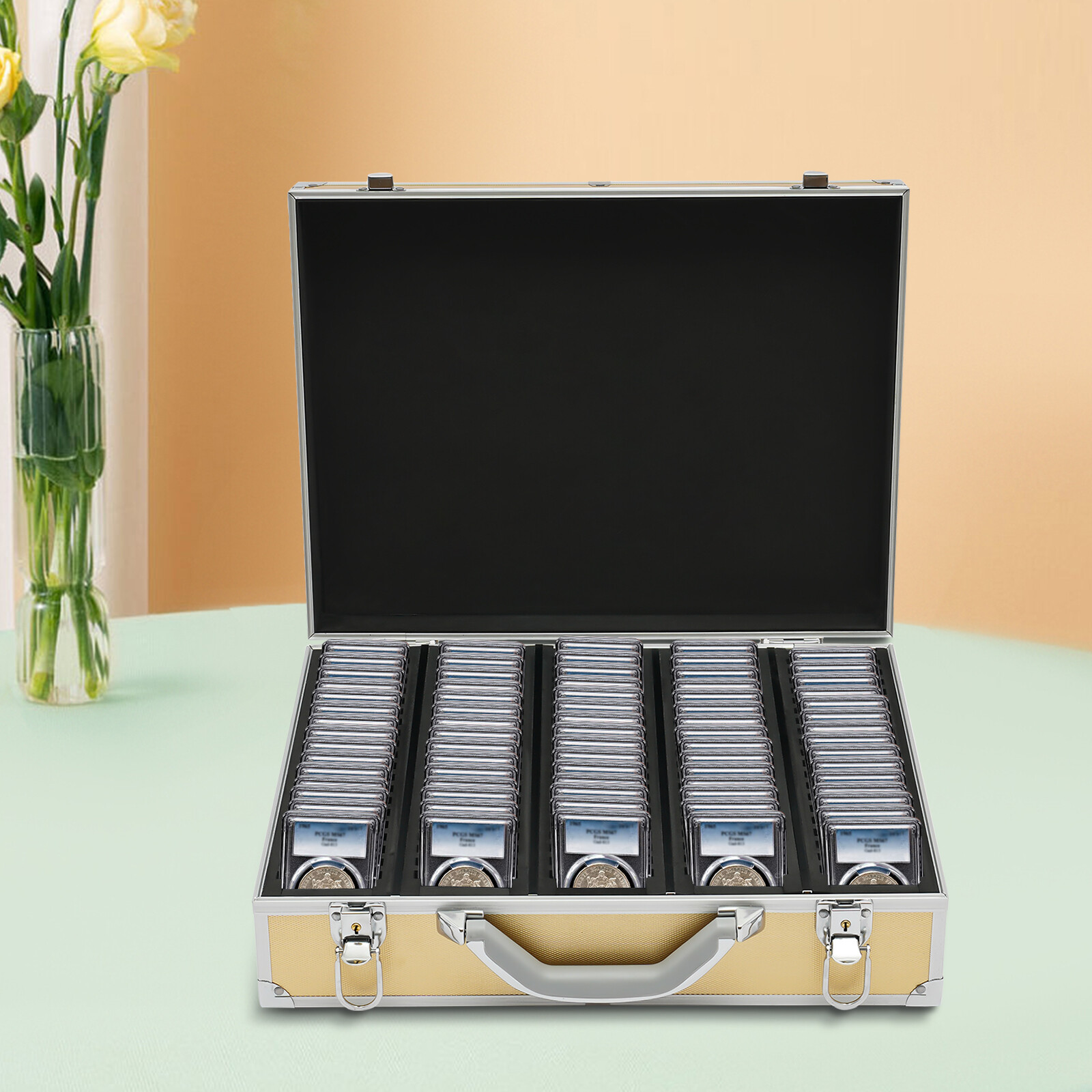 Aluminum Box For 100 NGC & PCGS Coin Slabs Holder Case +Lock Storage & Transport