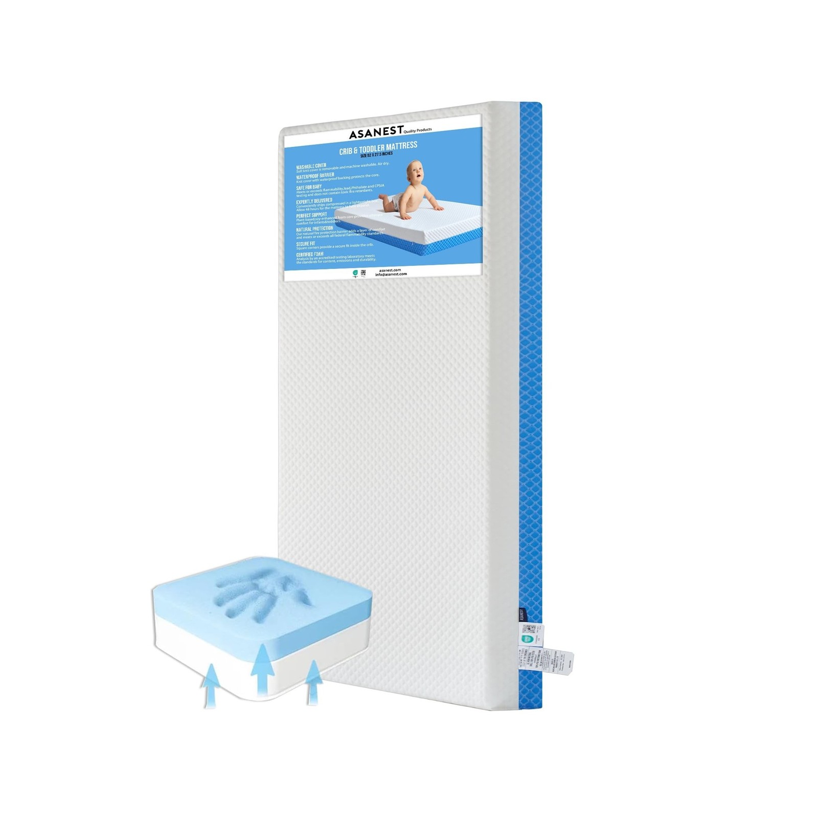 Dual Sided Comfort Gel Memory Foam,Breathable Baby Bed Mattress for Crib,Memo...