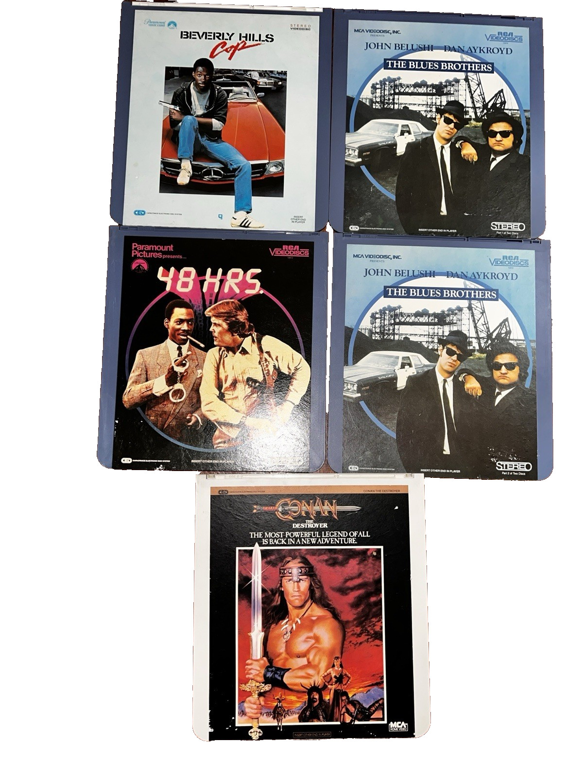 Lot of 5 Video Laser Discs 48 hours, Beverly Hills Cop, Conan Blues Brother 1/2