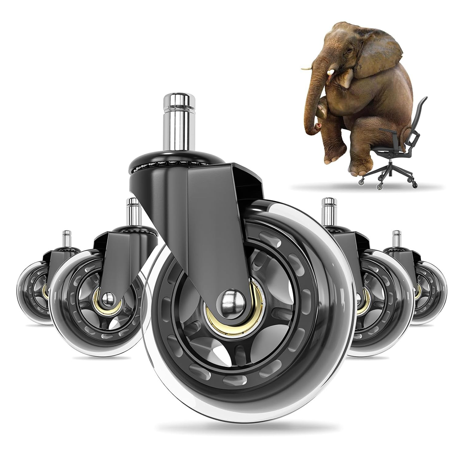 Simple Trending Office Chair Wheels, Set of 5 Rubber Casters Replacement, 3 Inch