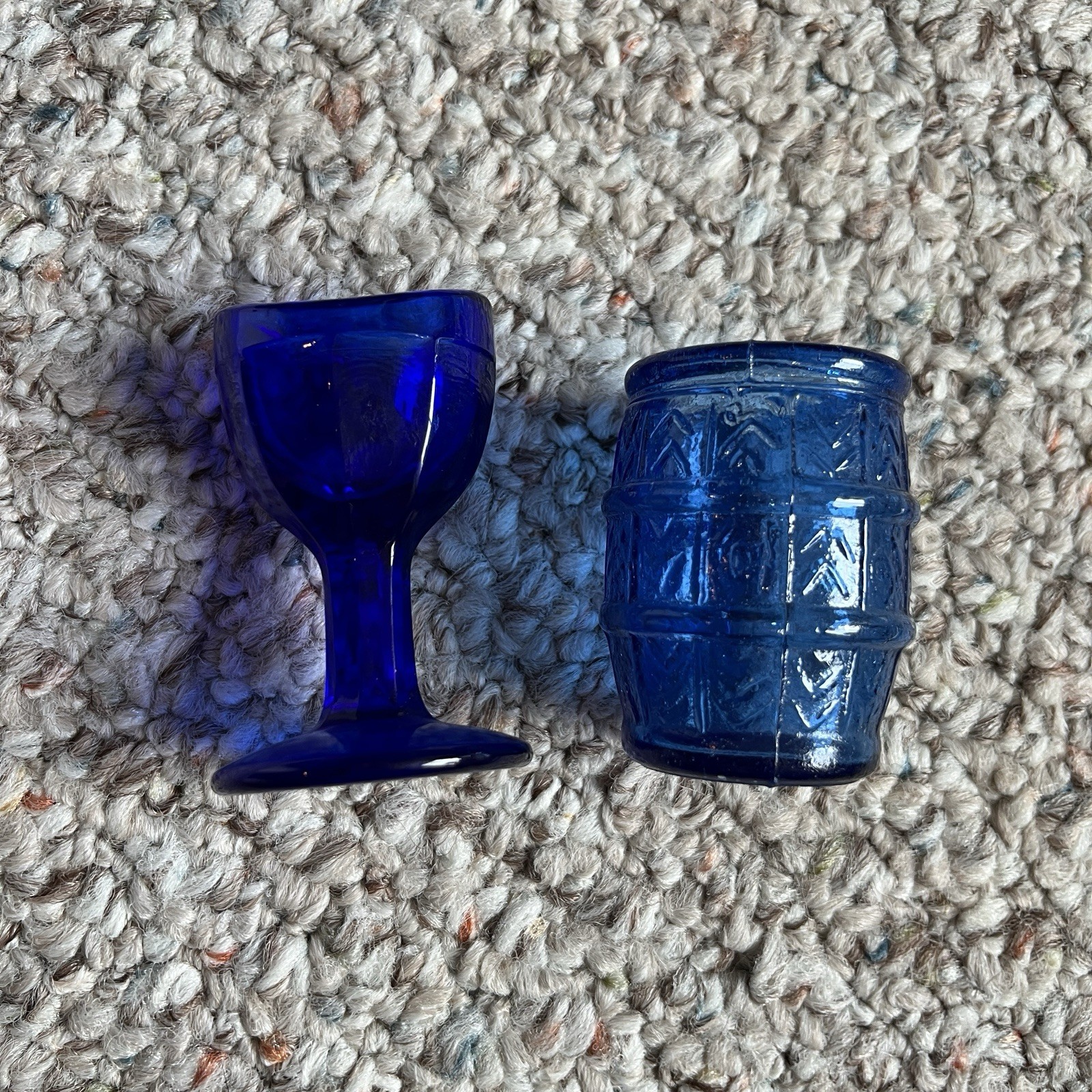 Antique Cobalt Dark Blue Glass Eye Wash Cup Pedestal Toothpick Barrel Apothecary