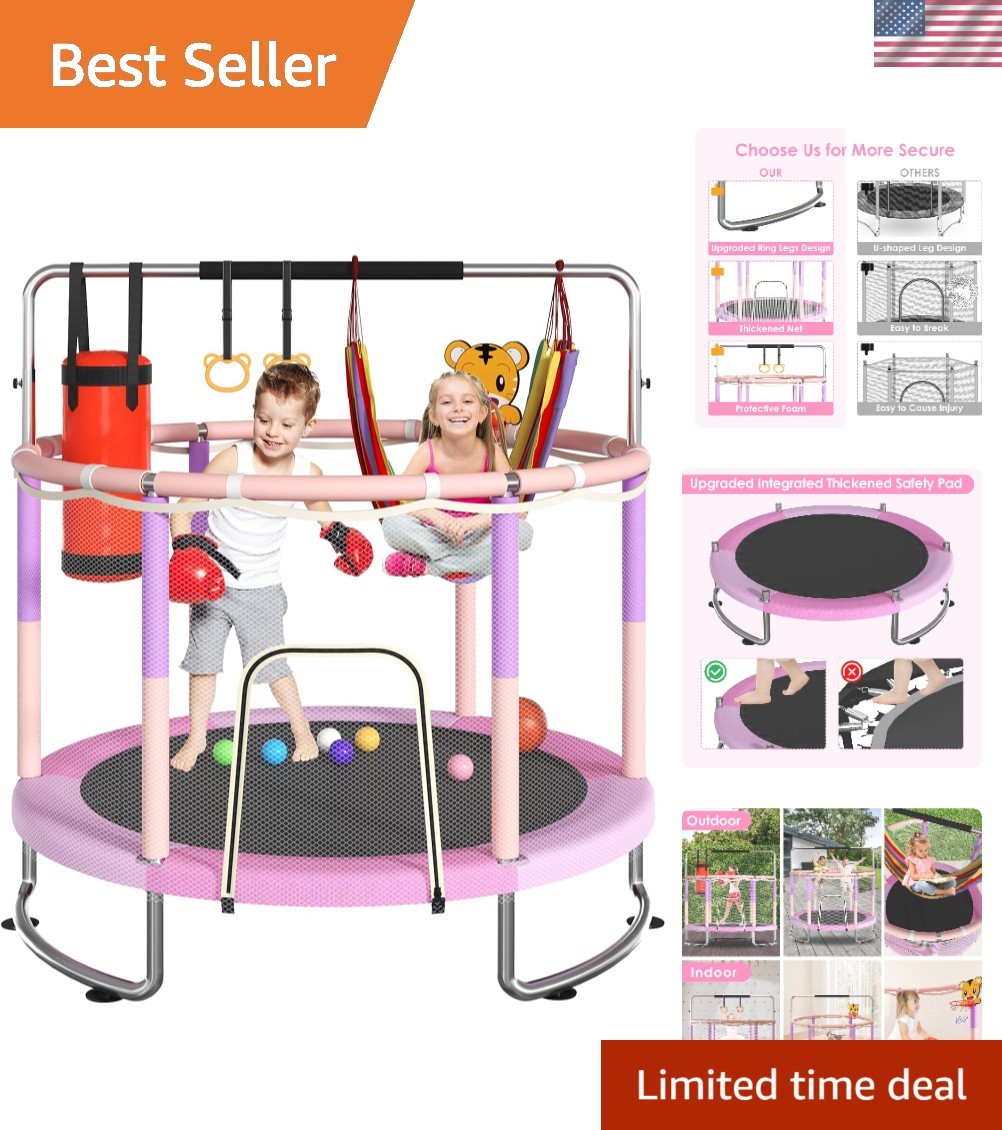 All-in-One Kids Trampoline - 60 Inch, Safety Features & Accessories for Playtime