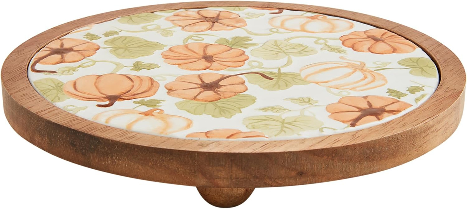 Pumpkin Ceramic Wood Trivet; 1 3/4" X 7" Dia