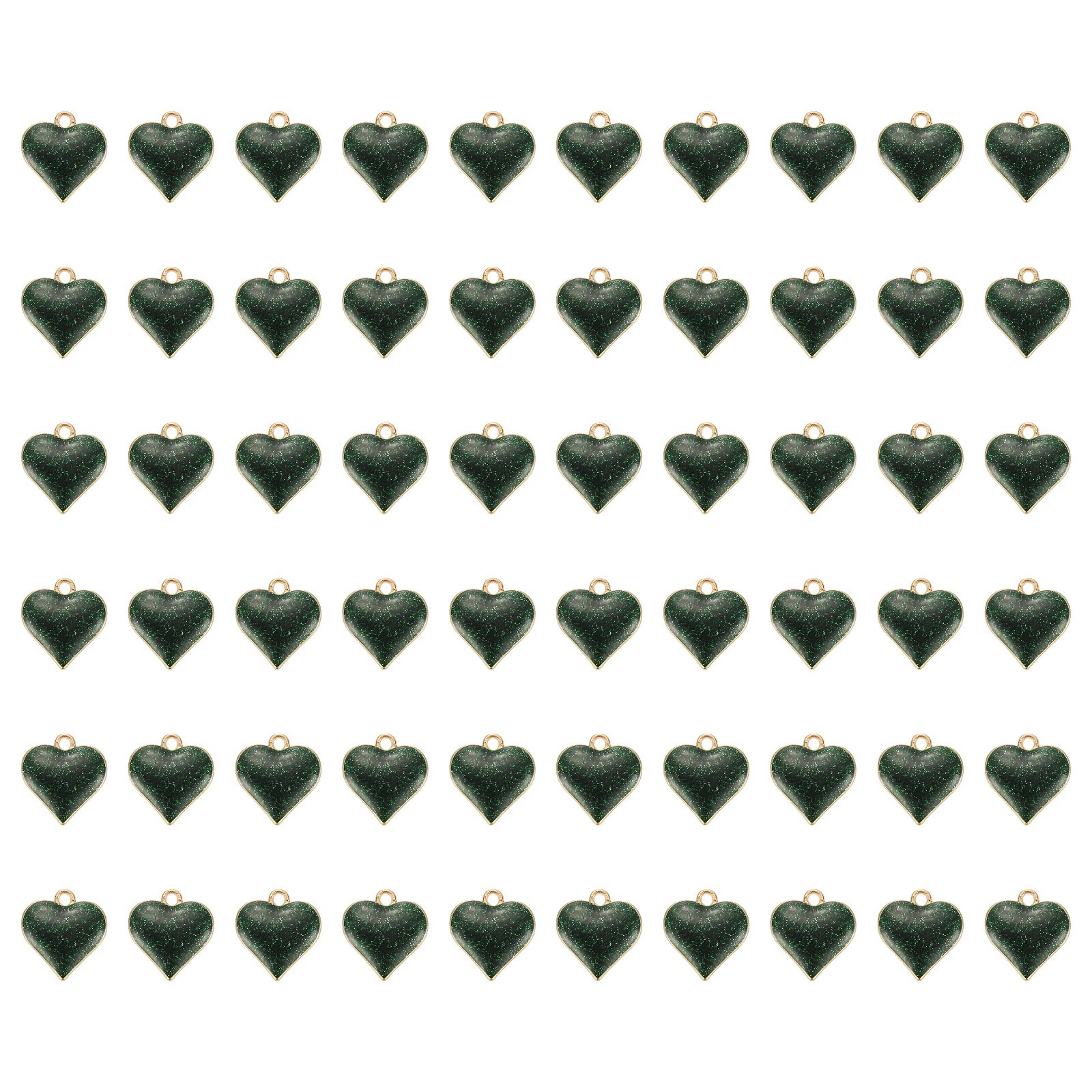 60 Pcs Glitter Heart Charm for Jewelry Making DIY Necklace, Green
