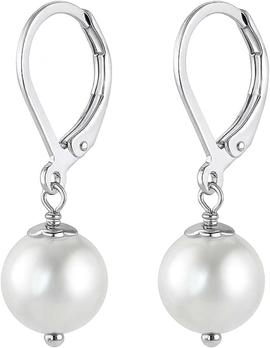 Handmade Pearl Drop Earrings for Women – 925 Sterling Silver Leverback Dangle Ea