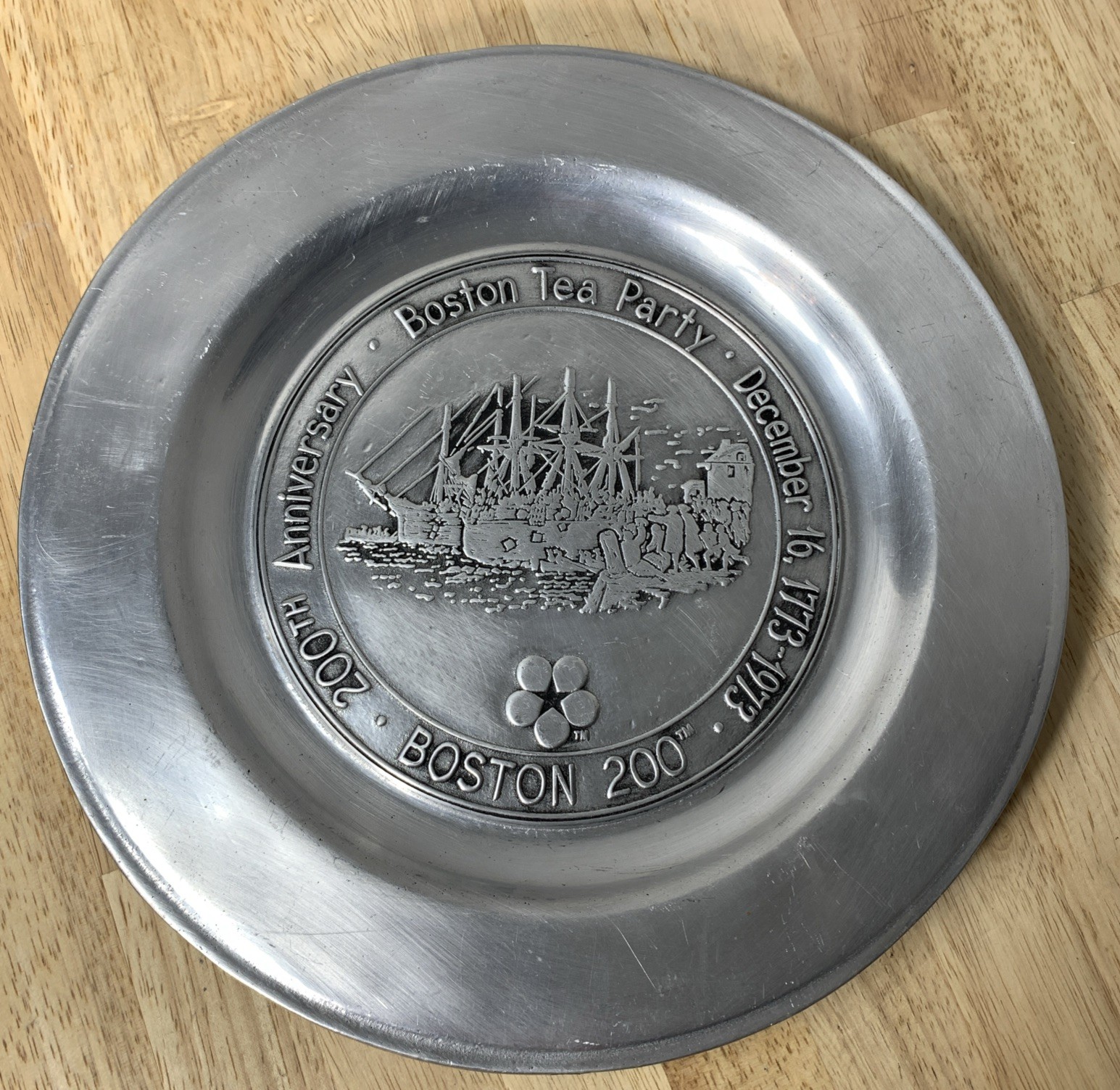 Wilton RWP Columbia Pa Pewter Plate Boston Tea Party 200th Anniversary 1773-1973