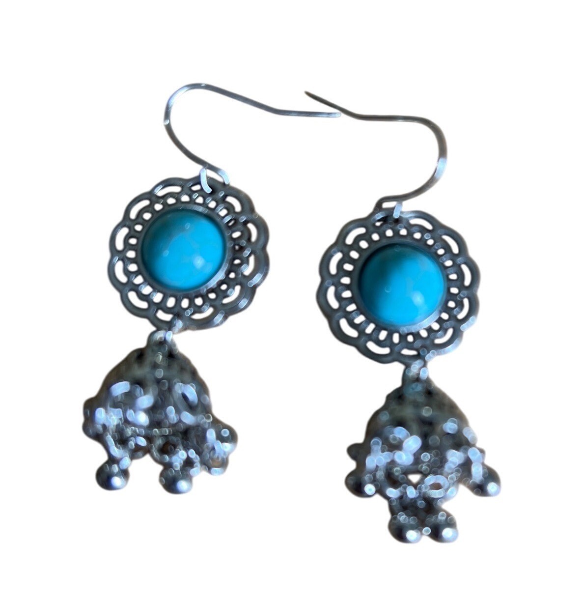 Silver Tone Turquoise Style  Dangle Earrings Southwestern Cowgirl Rodeo