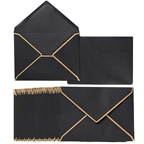 50 Pack A7 Envelopes 5 x 7 Self-Adhesive V Flap Envelopes with Gold 5x7 Black