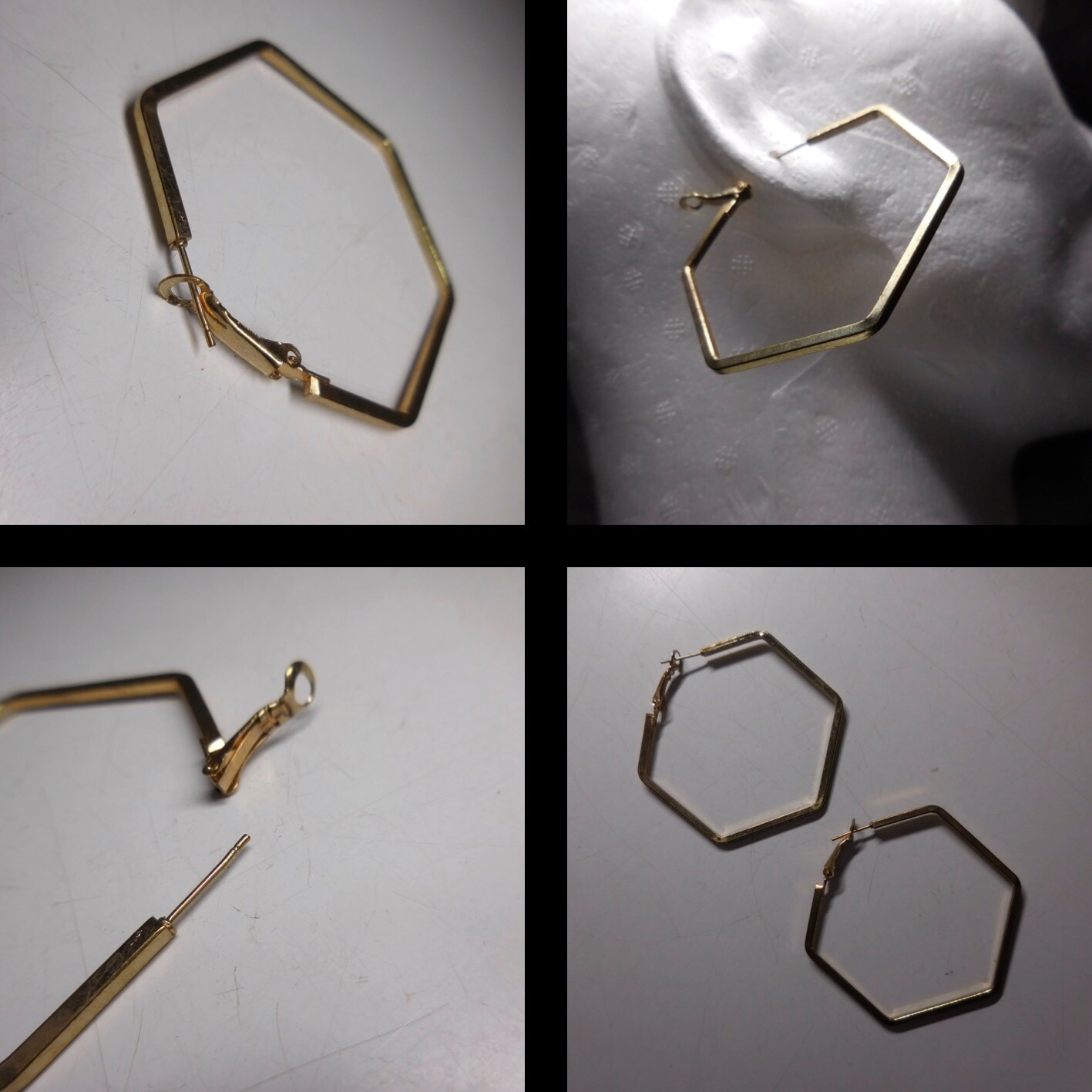 N24.390 Metal Gold Plated Yellow 2 Earrings Pentagon Fashion Jewelry Art