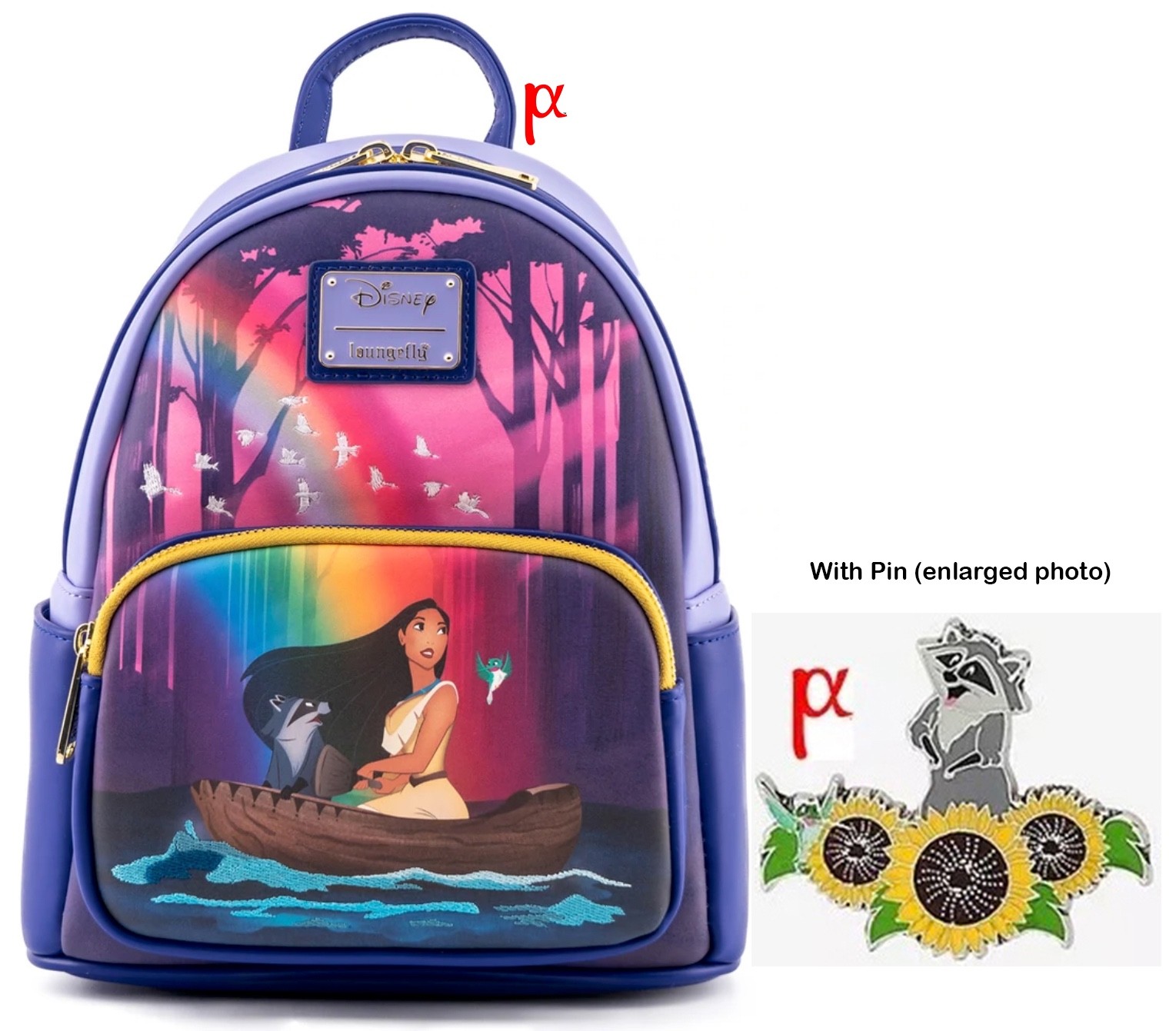 Loungefly Disney Pocahontas Flit & Meeko Around Riverbend Backpack Sunflower Pin