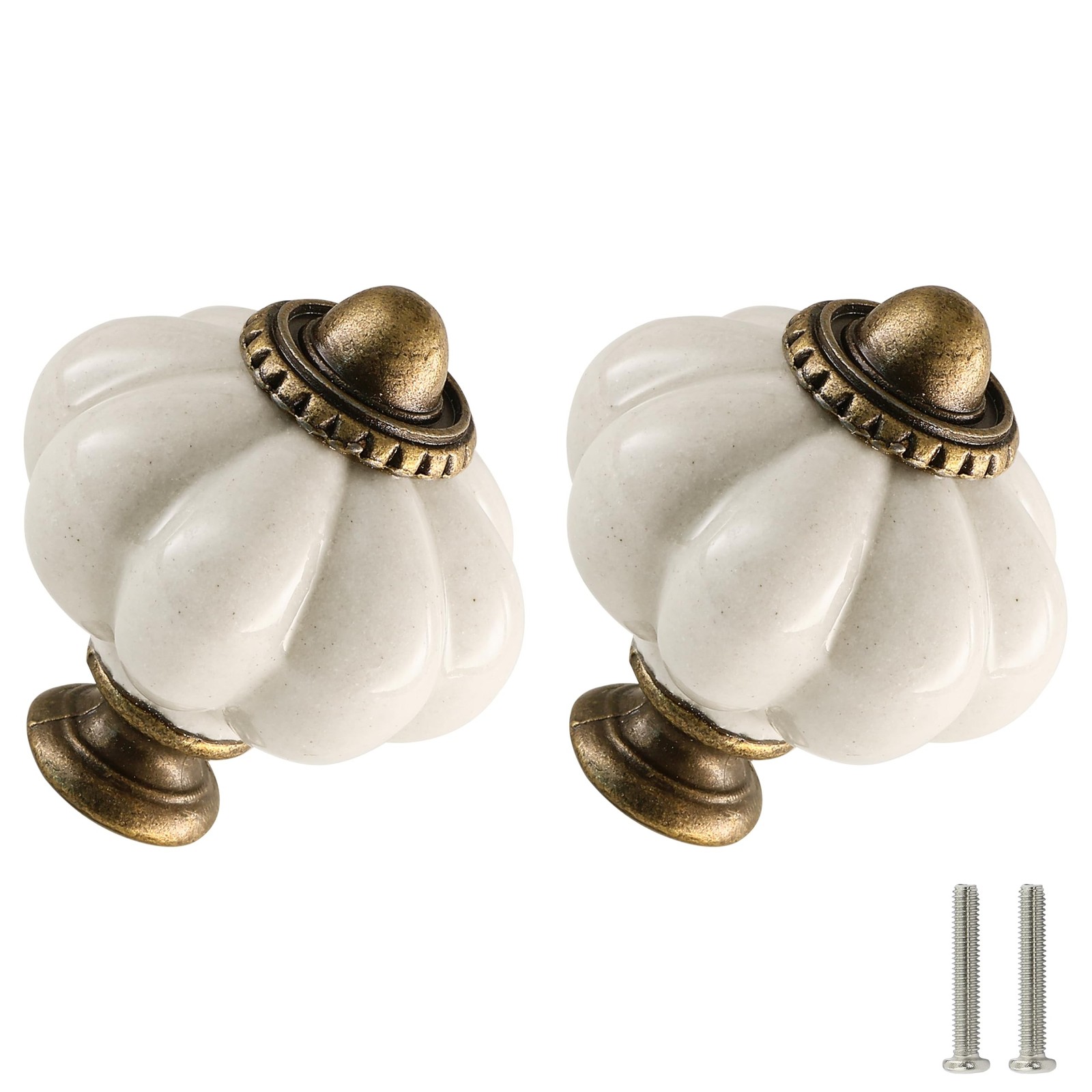 Antique White Pumpkin Knobs 12 Pack Ceramic Cabinet Knobs Vintage Drawer Pull...