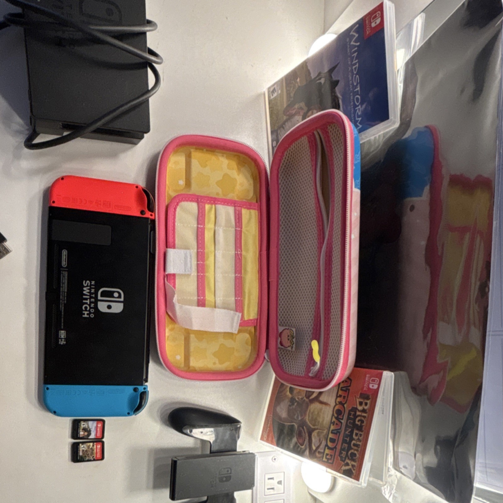 Nintendo Switch Console with Kirby Case, Big Buck Hunter Arcade & Accessories