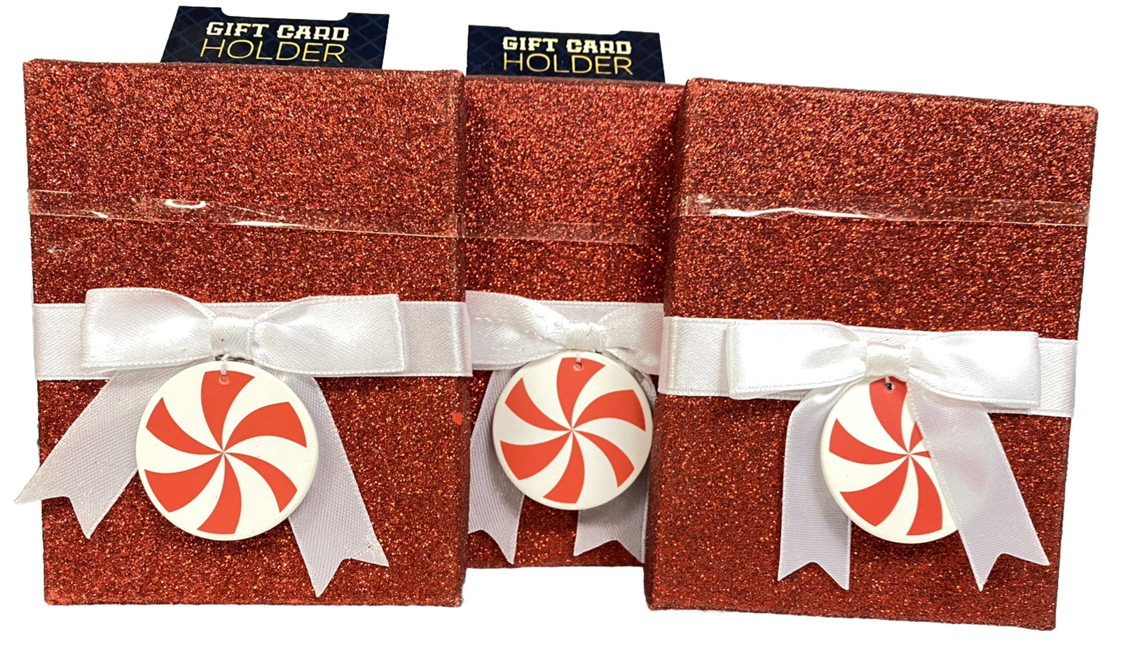 Lot of 3 Christmas Gift Card Money Holder Red Glitter Box With Bow Give A Gift