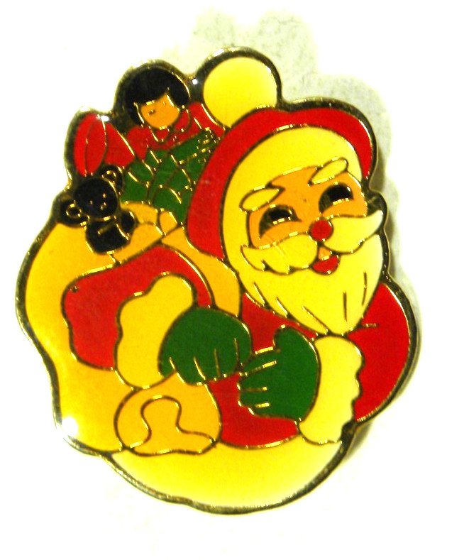 Vintage Santa Claus Lapel Pin Toy Sack Christmas Holiday