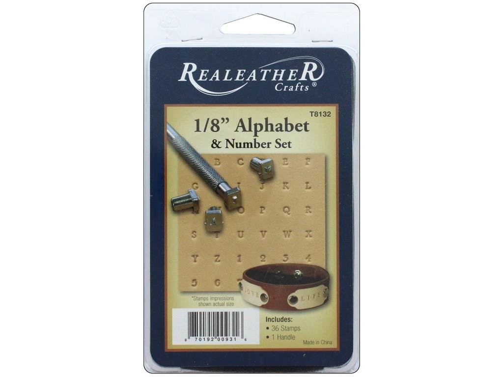 Realeather T8132 Alphabet Number Stamp Set, 1/8", Chrome Plated Leather Craft