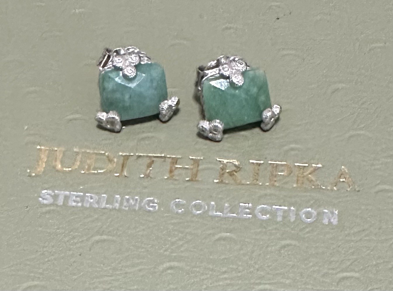 Designer Judith Ripka, Sterling Silver With LG. Cushion Cut Green Quartz & CZ’s