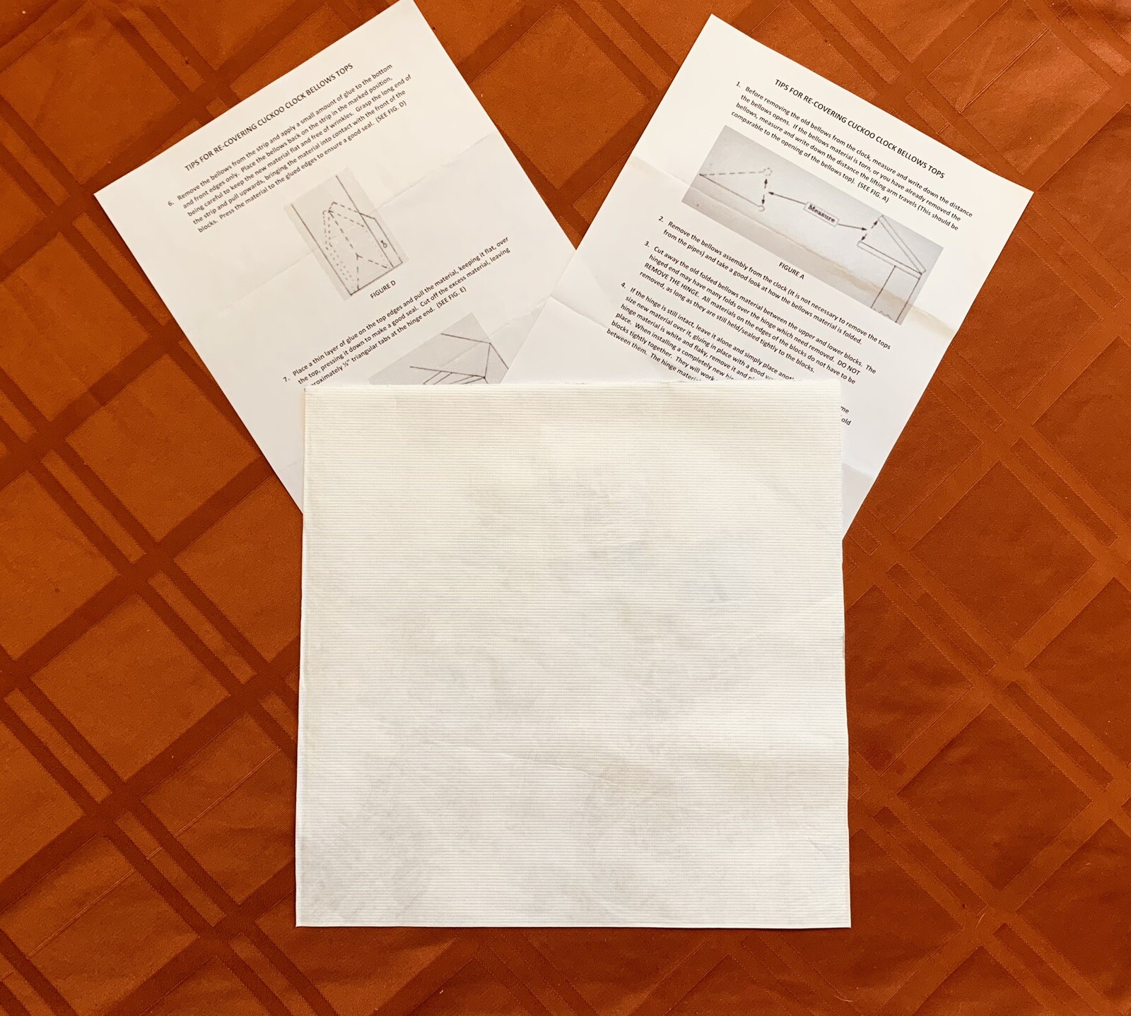 ORIGINAL Paper Cuckoo Bellows Material 12” x 12” With Instructions. Cuckoo Clock