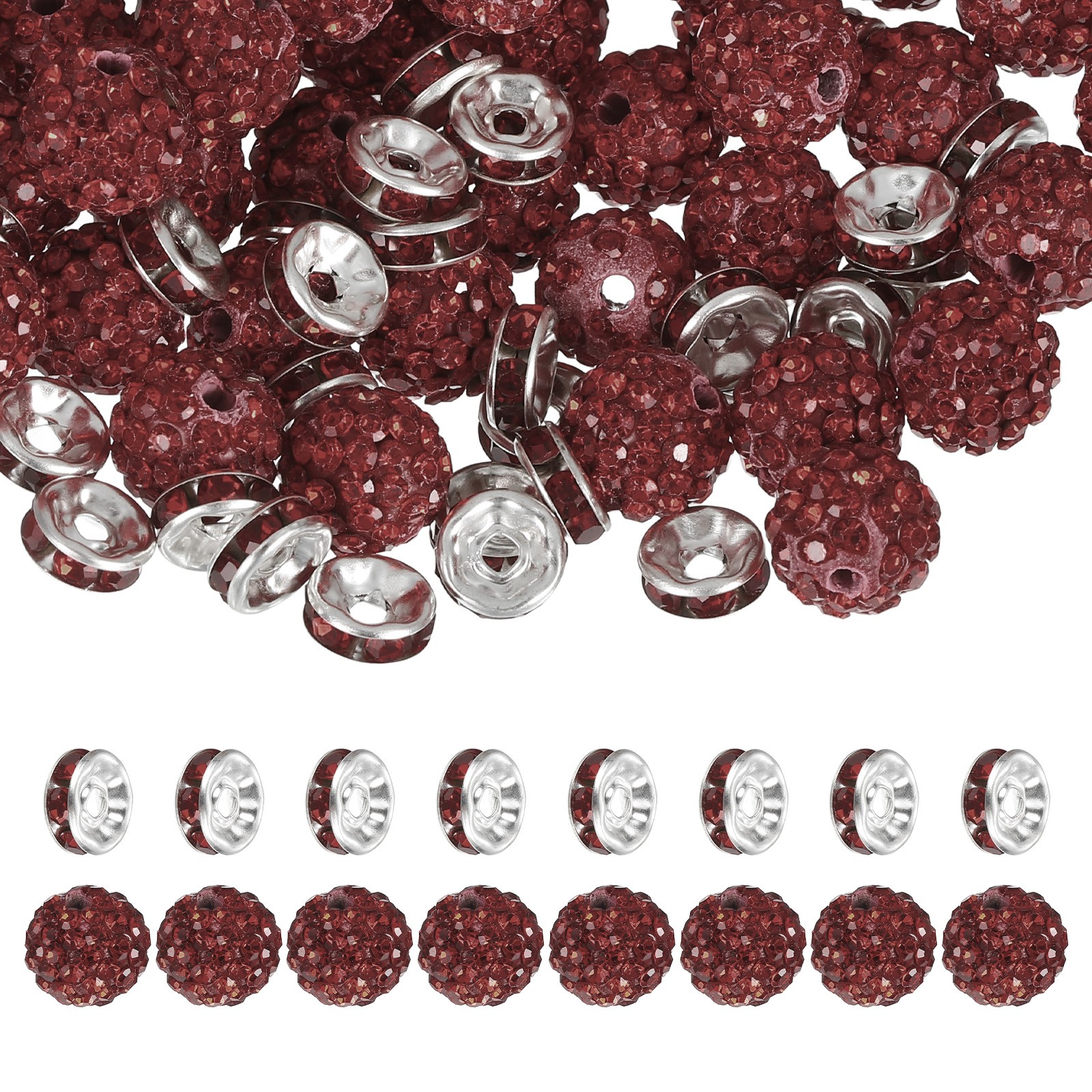120Pcs Rhinestone Beads, 10mm Bead/8mm Crystal Spacer (Dark Red)