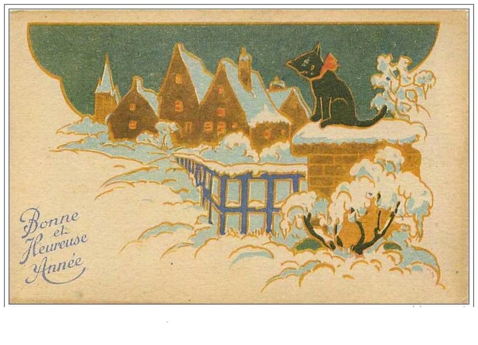 Cats No. 1912 Happy And Prosperous New Year Black Cats Snowy Decoration