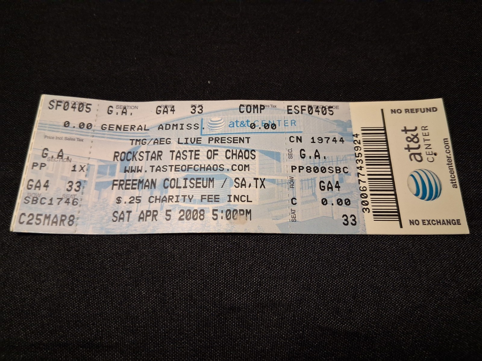 2008 Rockstar Taste Of Chaos Tour Ticket