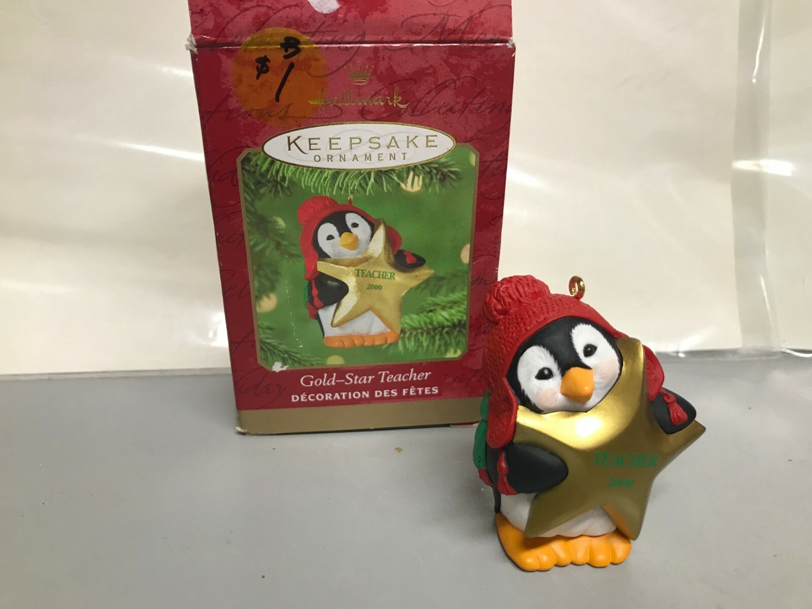Vintage 2000 Hallmark Keepsake Christmas Ornament GOLD-STAR TEACHER Penguin Star