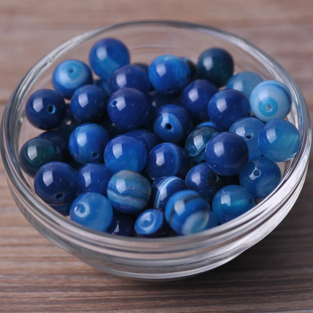 500PCS Natural Blue Agate Stone Gemstones Hole Round Loose Beads 8mm Jewelry