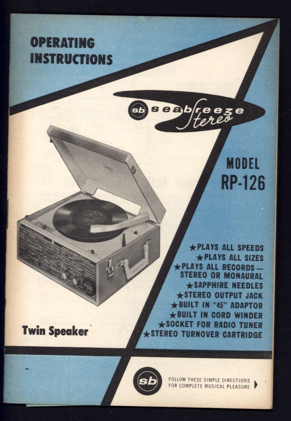 SEABREEZE STEREO model RP-126 Record Player OPERATING INSTRUCTIONS * Canada 