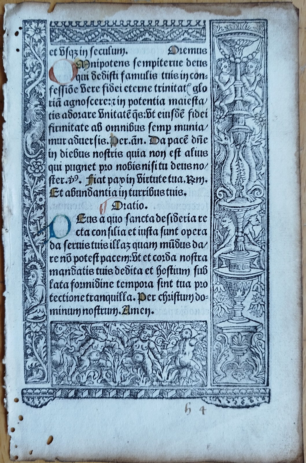 Post Incunable Leaf Book of Hours Vostre Illustrated Border Initials (D) - 1501