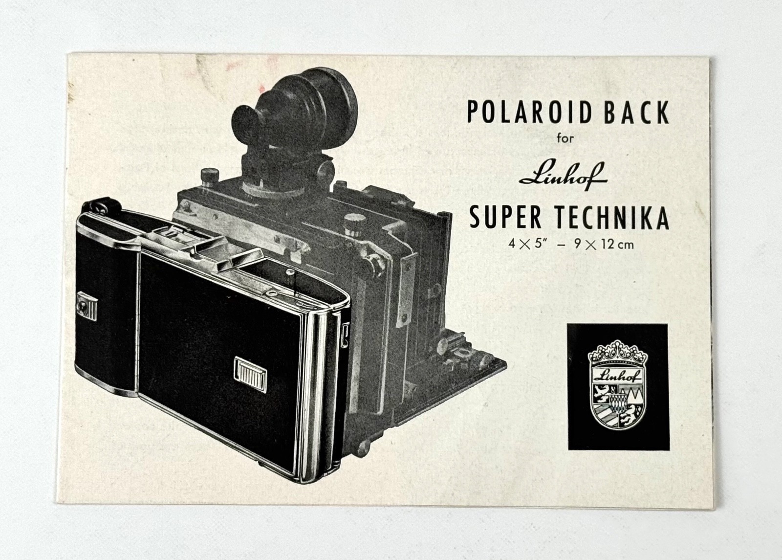 Polaroid Back FOR Linhof Super Technika Camera INSTRUCTION MANUAL / USERS GUIDE
