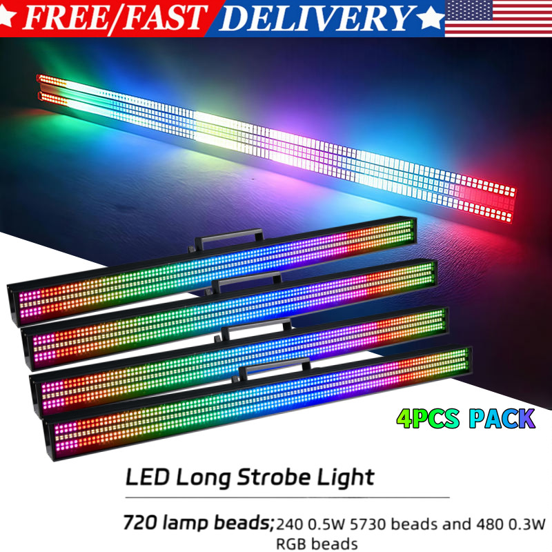 4PC DJ Bar Wall Washer Stage Lights RGBW LED 48+24 Segment Flash Strobe Light
