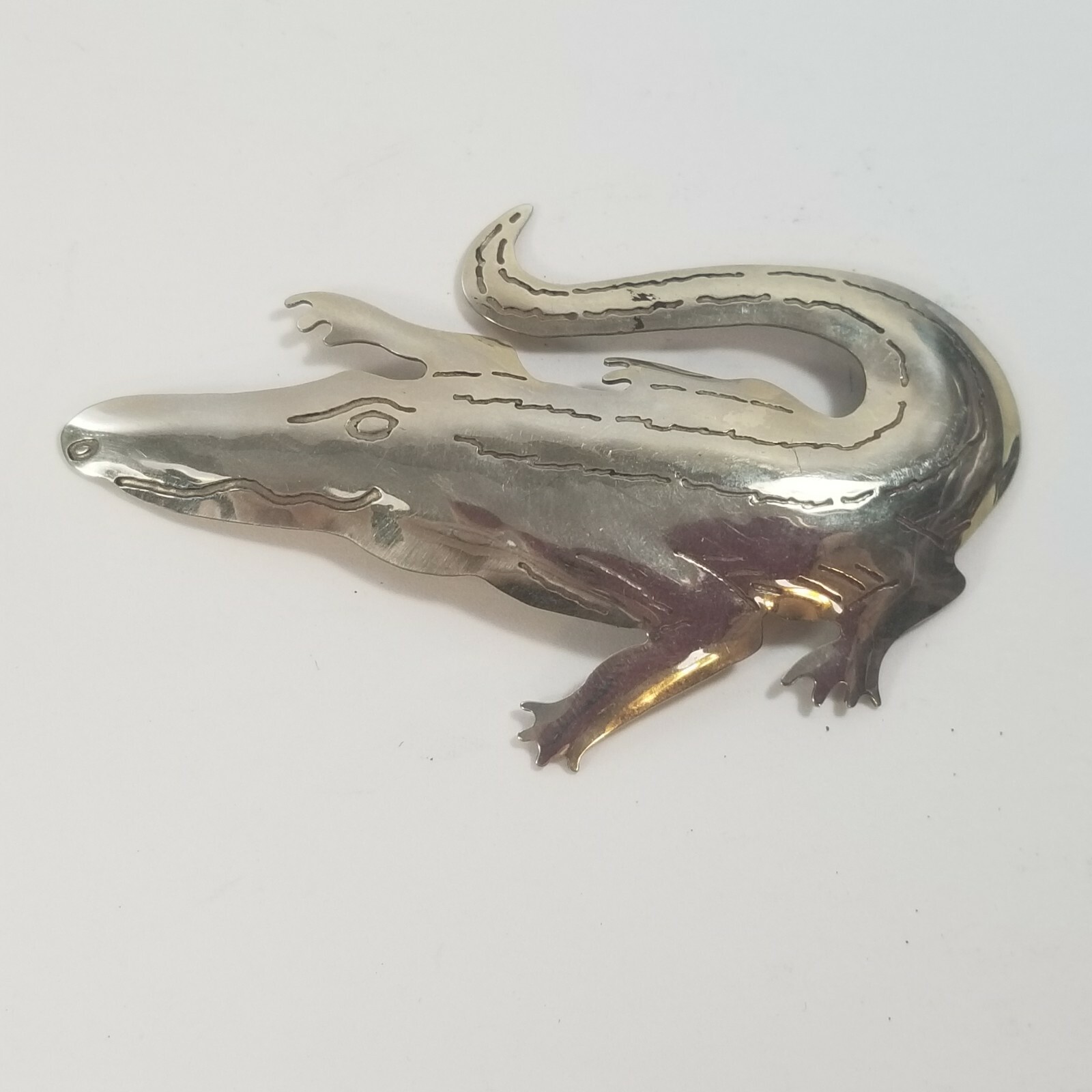 Alligator Gator Crocodile Croc Silver Toned MCM Vintage Pin Brooch Zirkus 