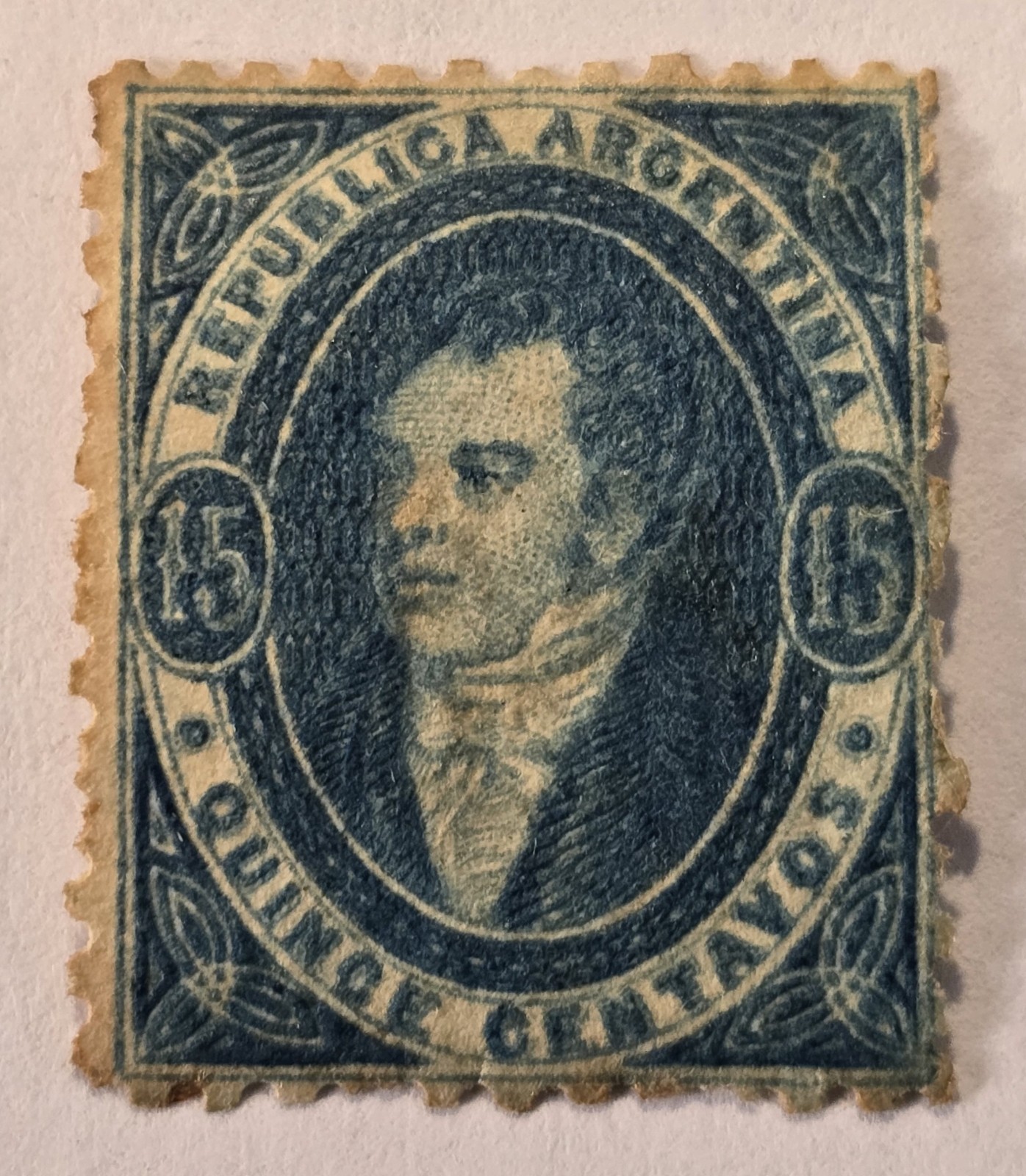 Argentina (Rivadavias) Scott #13 ($450) - A6 15c blue - MH - VF - 1864-1867
