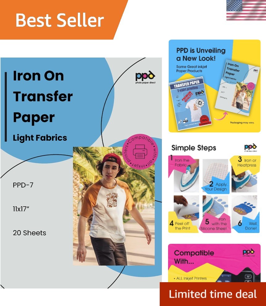 20 Sheets 11x17" - Inkjet Iron-on Heat Transfer Paper for White & Light Fabri...