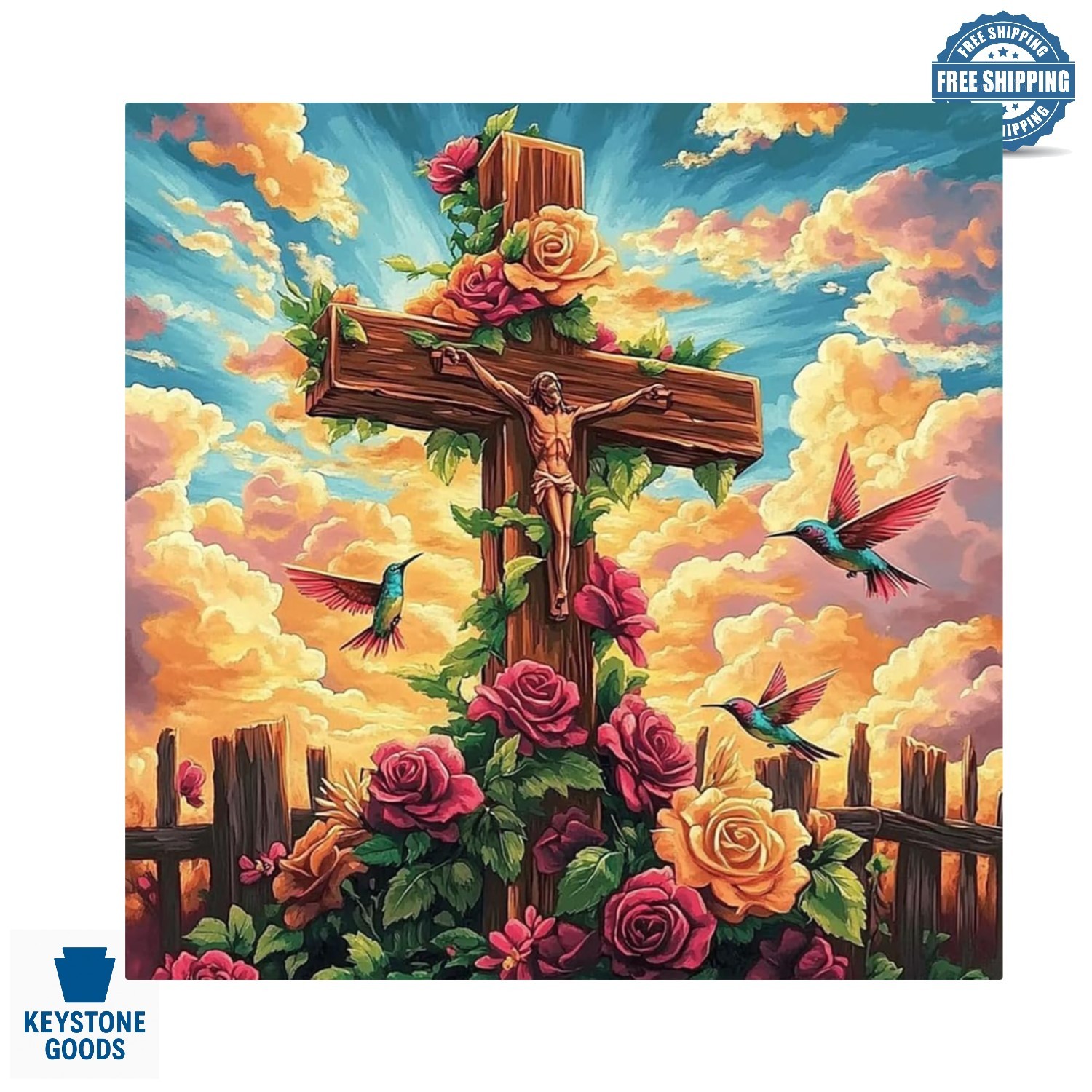 Religious Cross & Floral Paint by Numbers Kit for Adults - DIY Acrylic Canvas...