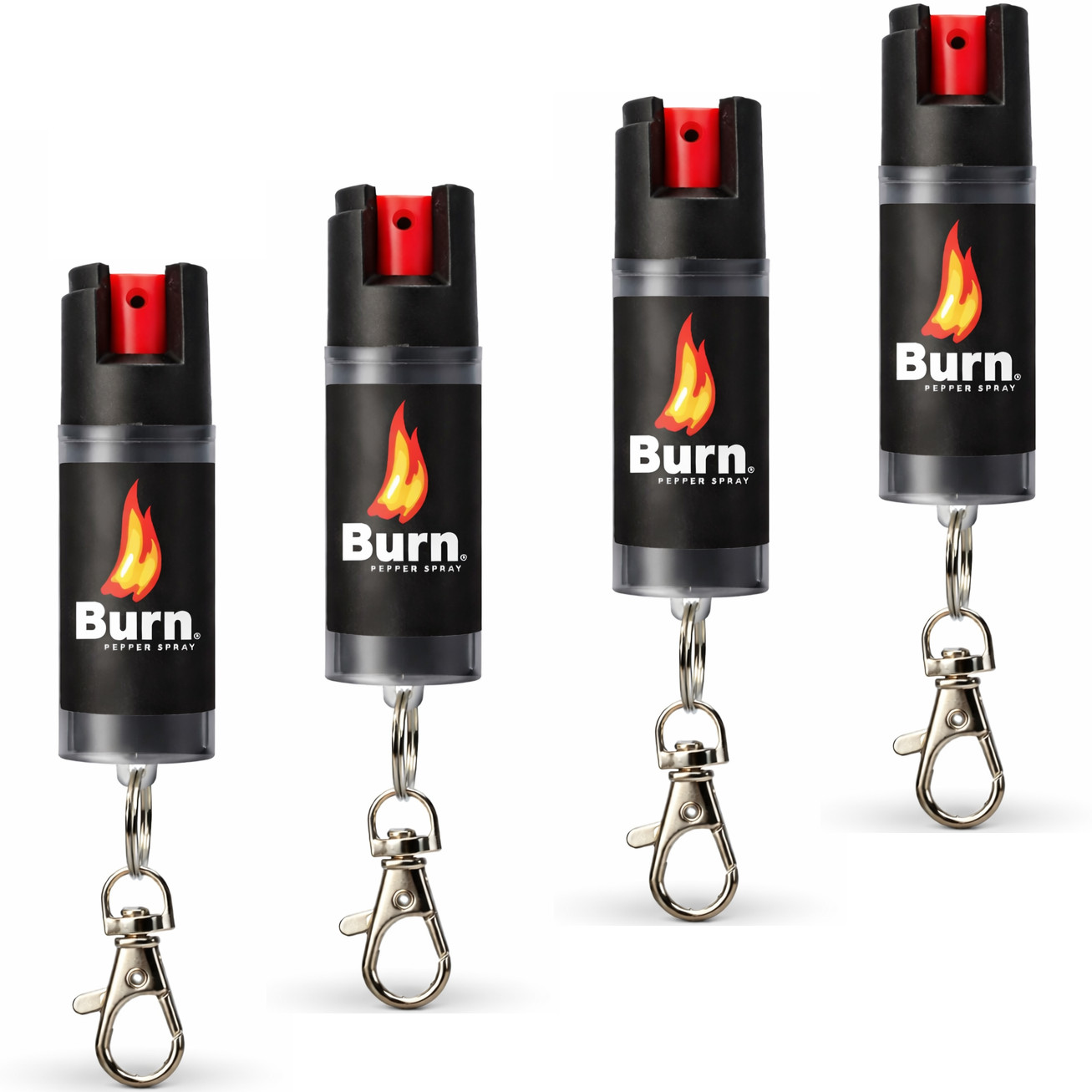 Burn Pepper Spray 4 Pack 0.5 oz Keychain Self Defense Black w/ Safety Lock