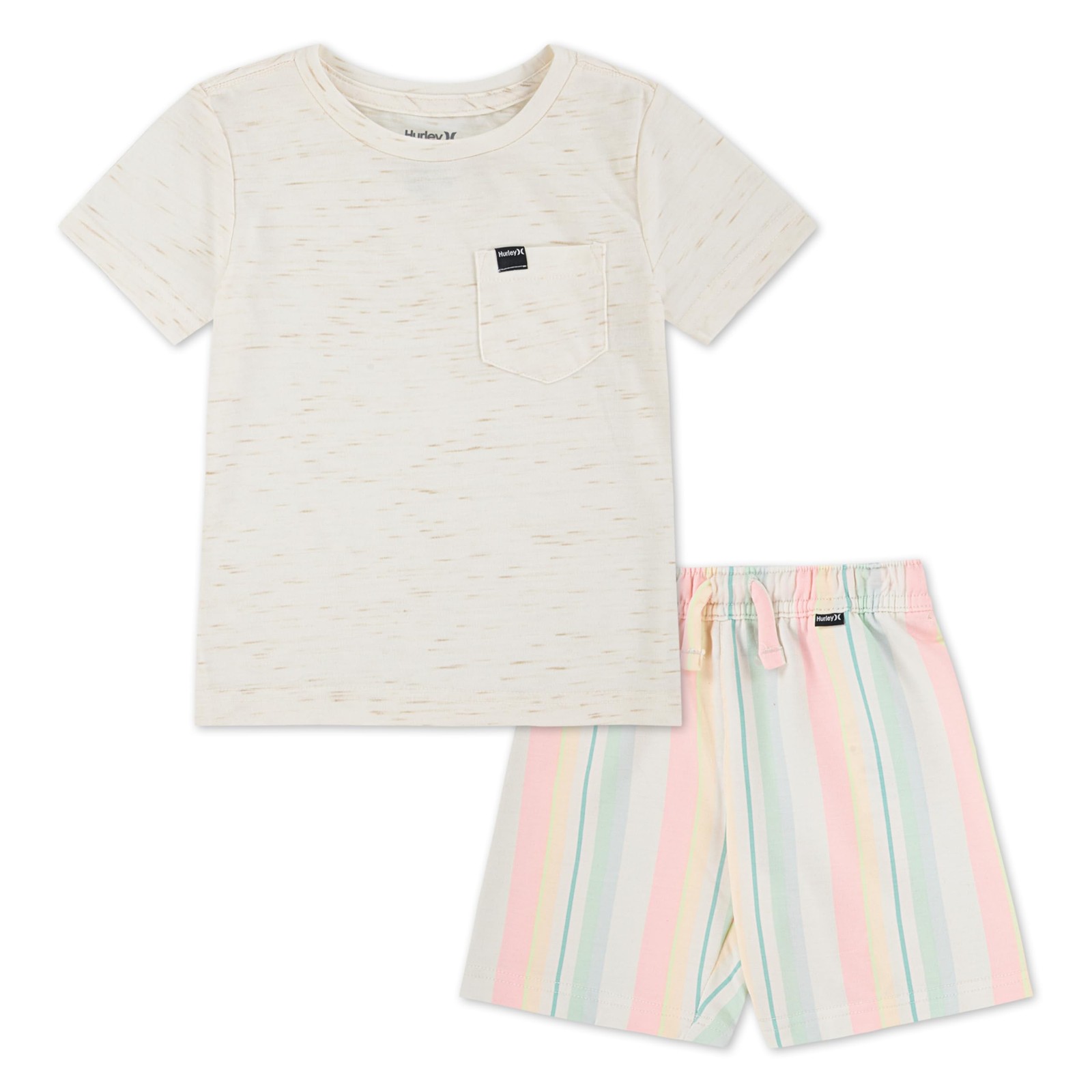 Soft Basic Cloud Slub T-Shirt and Shorts 18 Months, Pale Ivory/Multi Stripe 