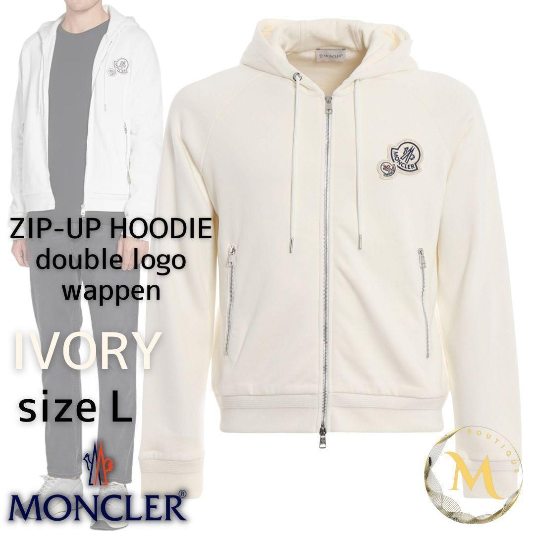 Moncler Double Emblem Logo Hoodie Ivory Size L Used