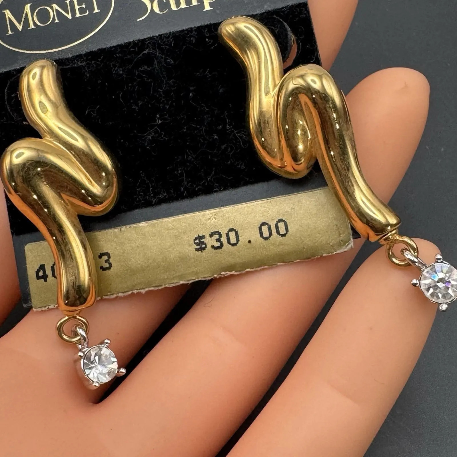 Mod Modern Monet old Plated Rhinestones Dangle earrings for Pierced ears