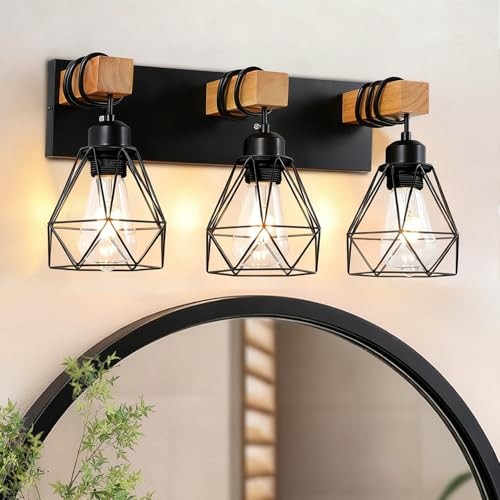 Farmhouse Vanity Light for Bathroom,3-Light Industrial Light Fixtures Black