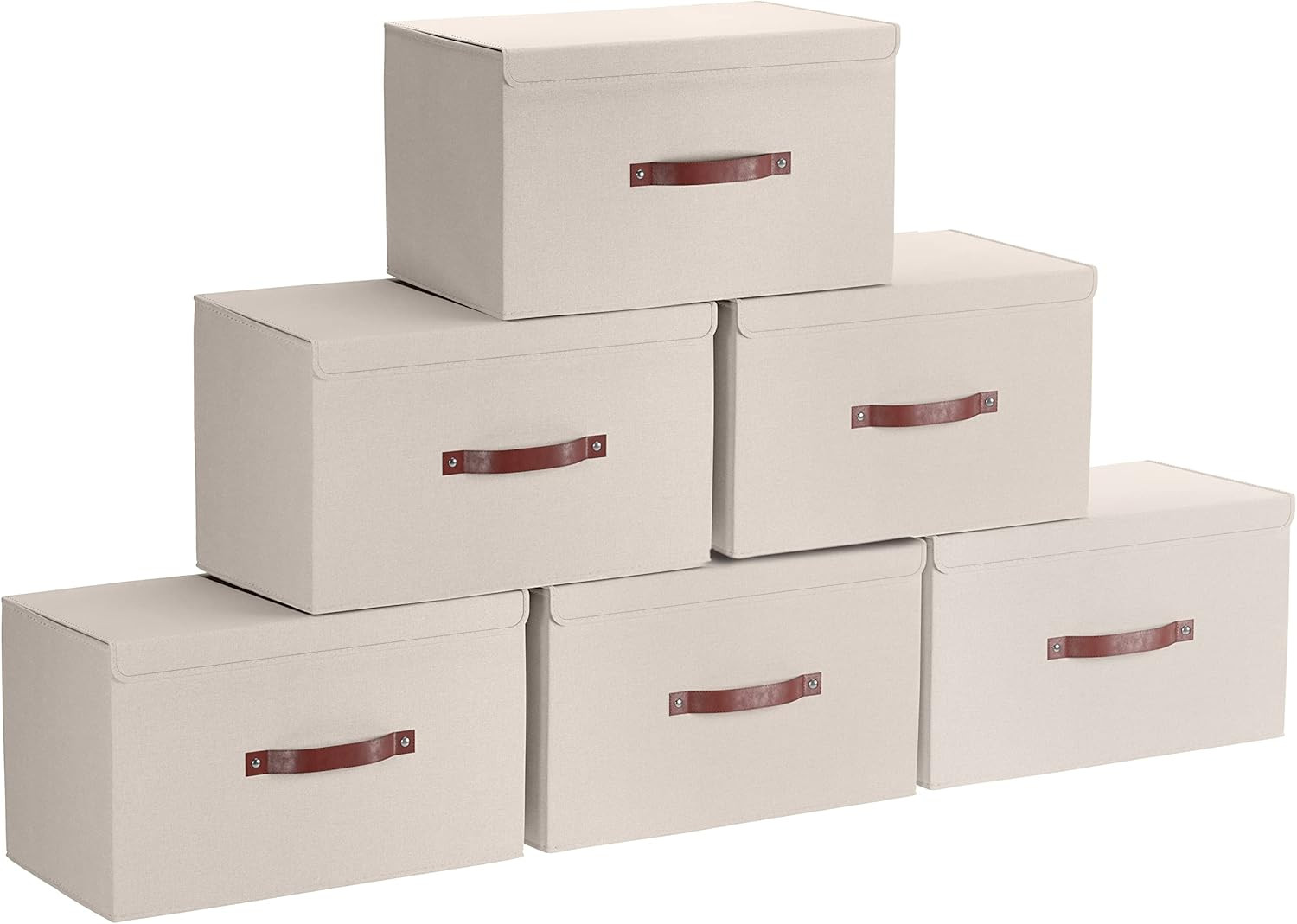 6 Pack Collapsible Storage Bins with Lid, Foldable Linen Fabric Shelf Storage Ba