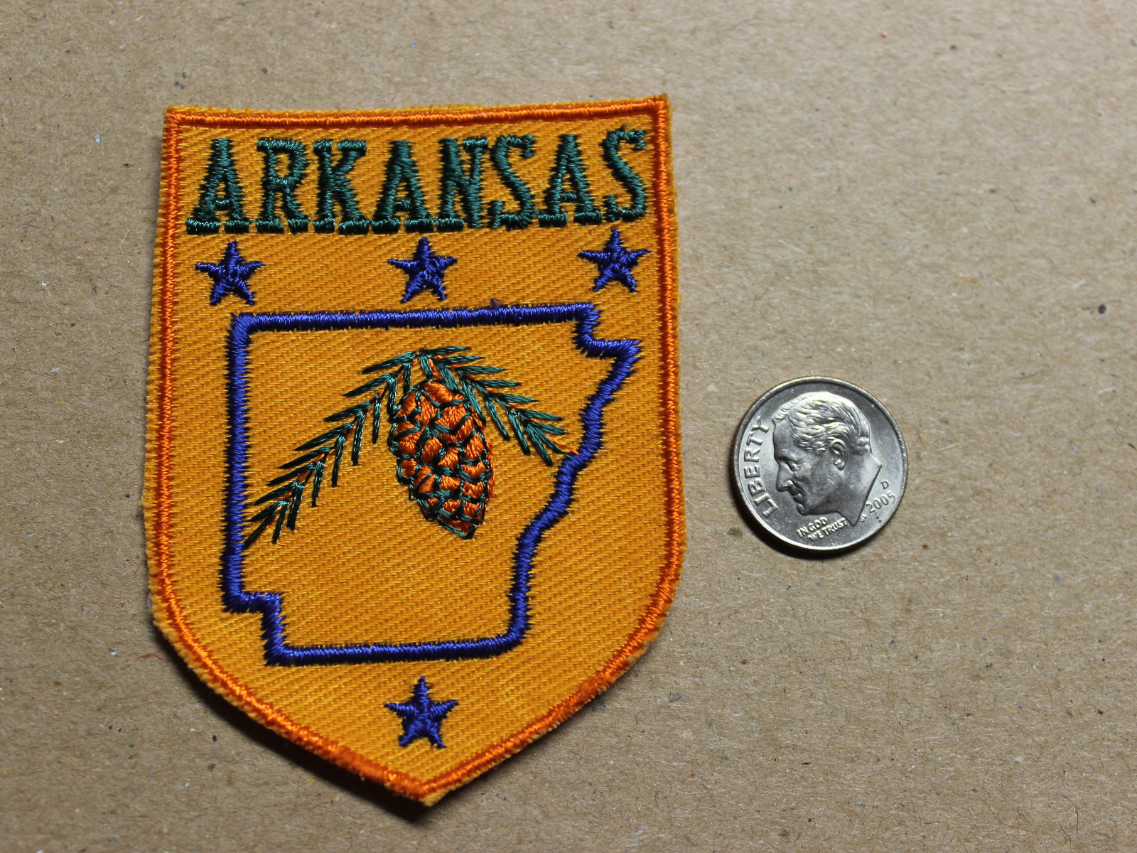 Vintage Arkansas Embroidered Souvenir Patch State Pine Cone and Stars
