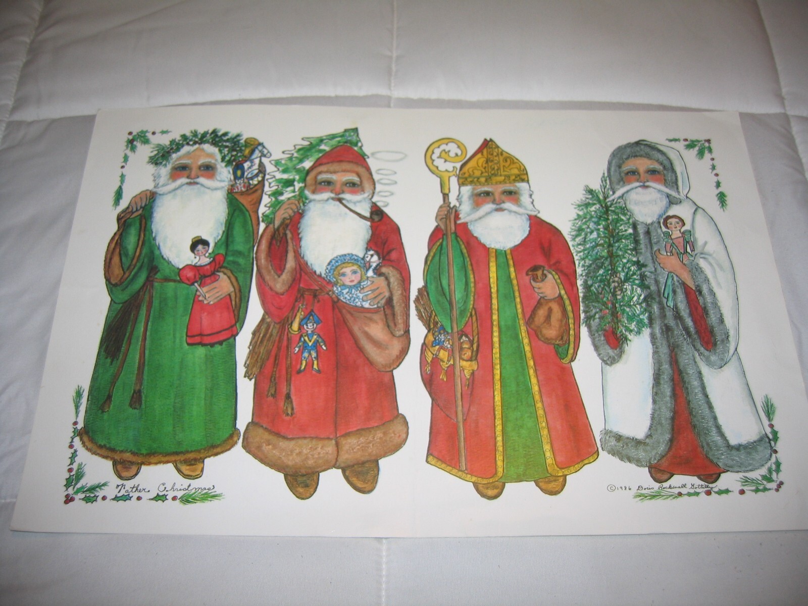 Vintage 1986 Father Christmas Doris Rockwell Gottilly Uncut Sheet RARE