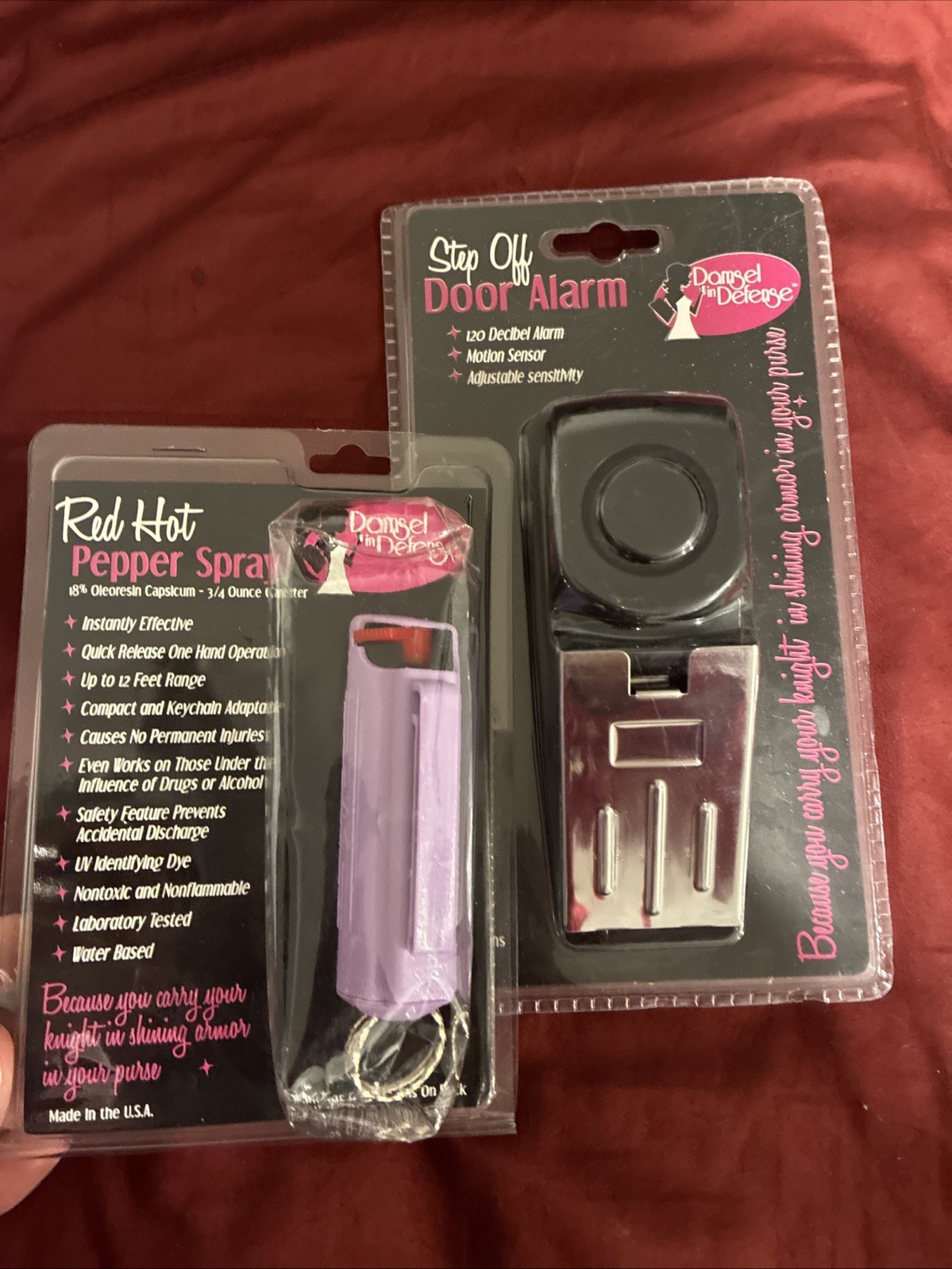 PEPPER SPRAY Keychain Step Off door alarm. DAMSEL IN DEFENSE. Lot of 2