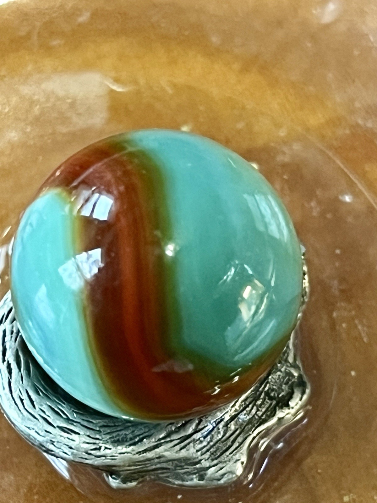 Vintage Akro Agate Early Corkscrew Marble .70” NM-Mint. Multi tone Red & Green